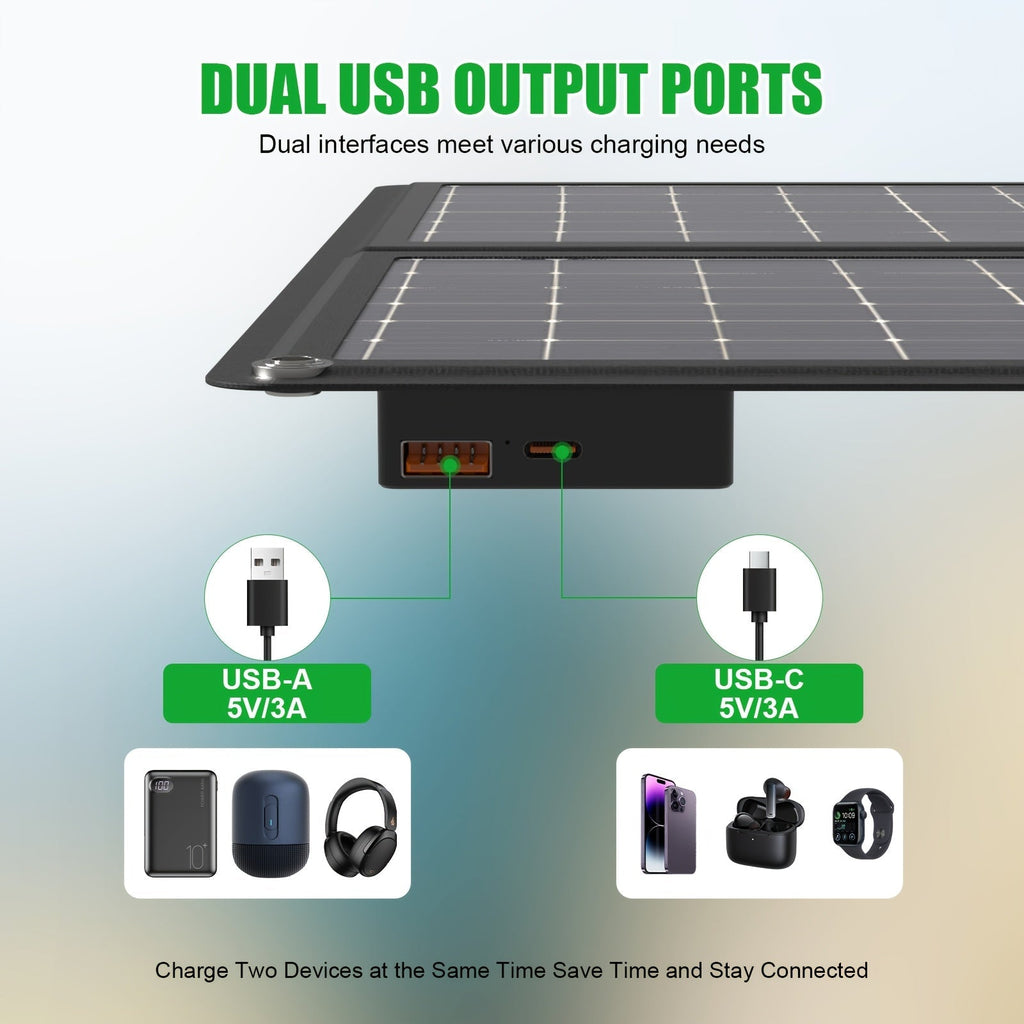 30W Portable Solar Charger with Solar Panel & USB- Charging - 2-in-1 Folding Panel, Compatible for Smartphones/Tablets/Action Cameras, Compact & Lightweight for Outdoor, Camping, Travel, RV, - Charging Station