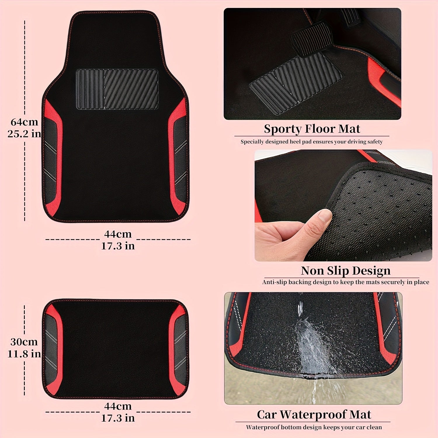 Steering Wheel Cover And Waterproof Car Floor Mats, Microfiber Universal Car Combo Fit for 95% Sedan, SUV, Cars, 14.5-15inch Sporty Anti-Slip Safety Comfortable Design