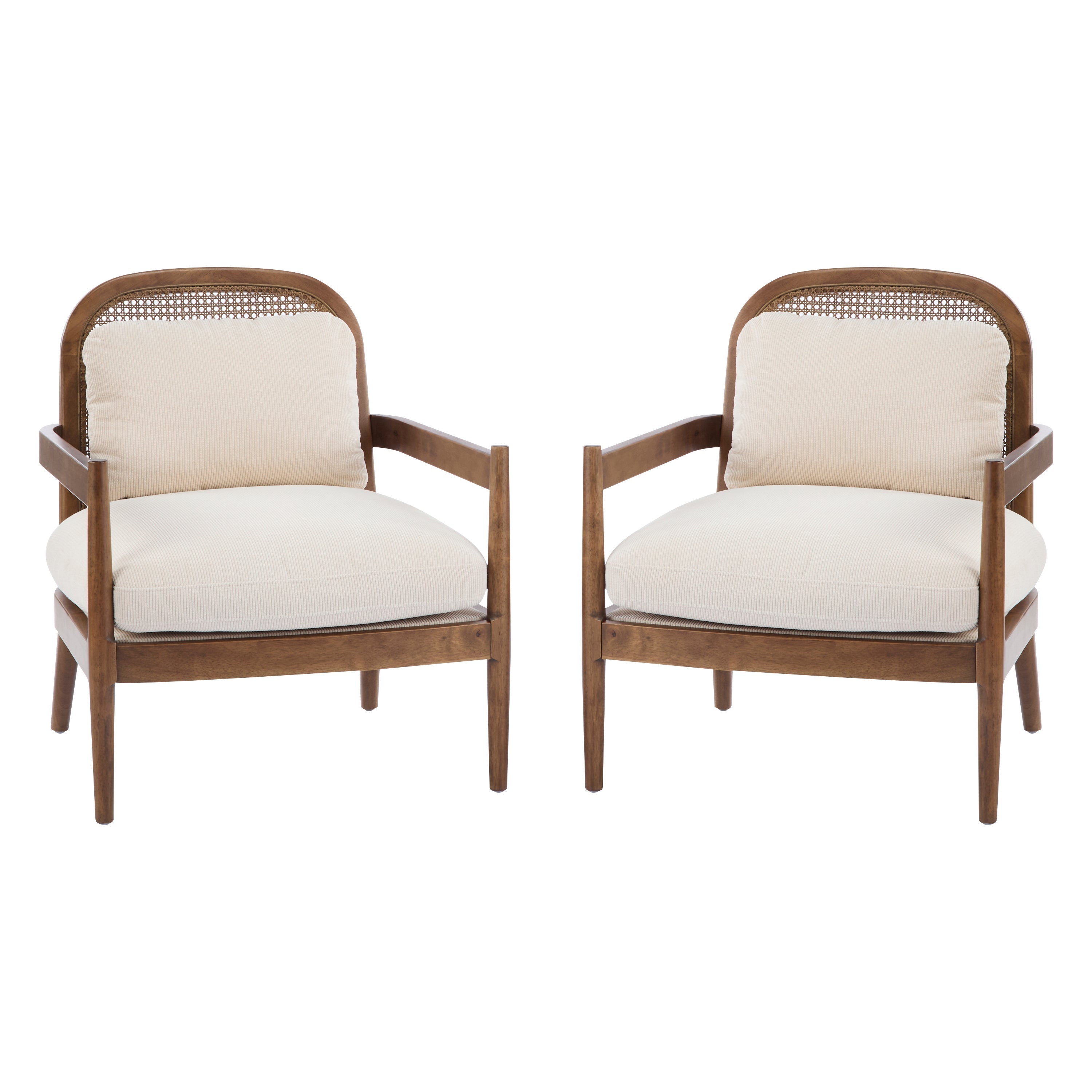 Elliston Rattan Backrest Solid Wood Accent Chair with Cushions - Set of 2