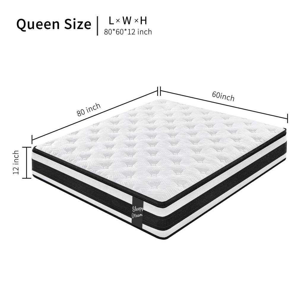 Full Size Hybrid Mattress Breathable Cool Knitted Fabric Cover Soft Memory Foam Individual Pocket Spring CetriPUR-US