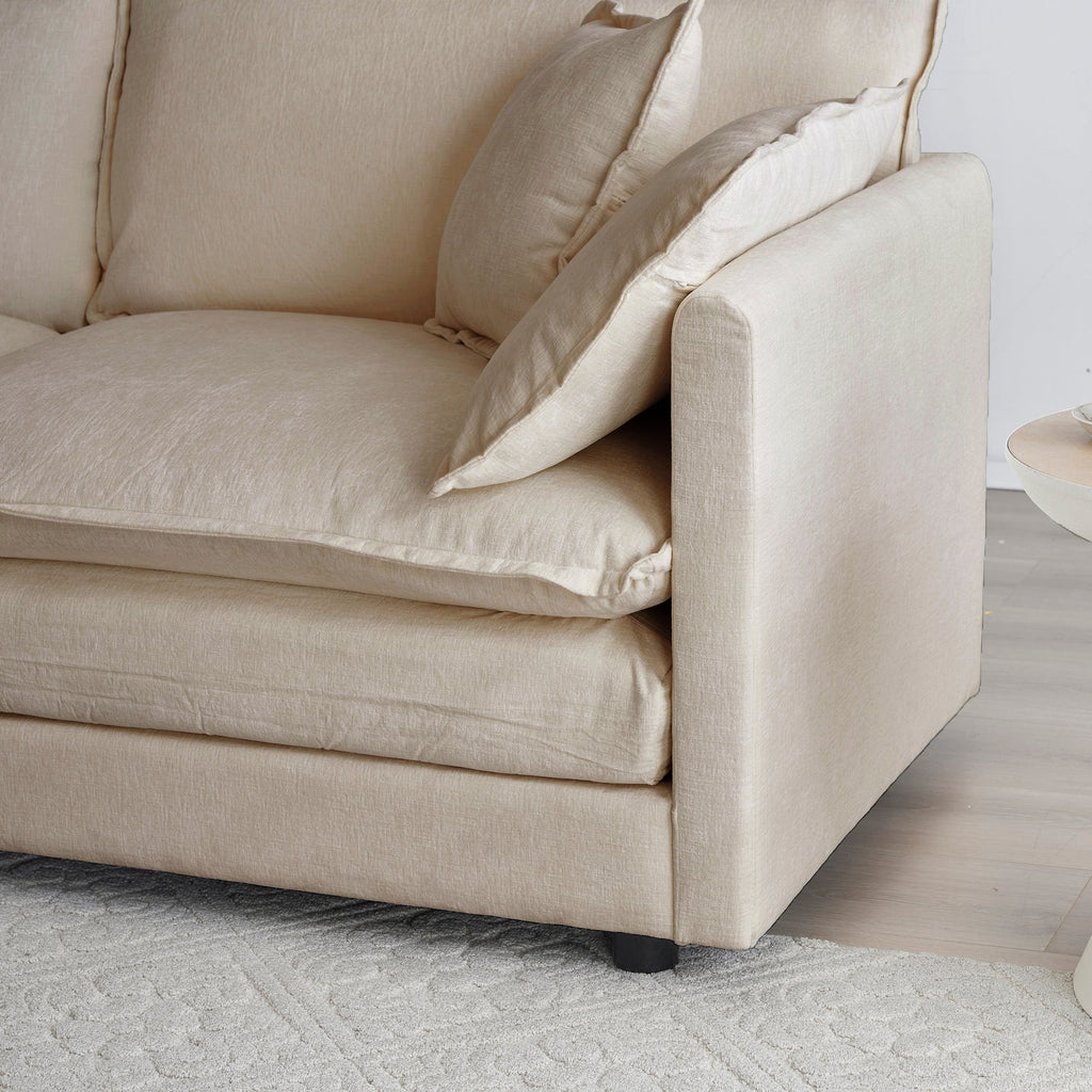 2-Piece Upholstered Living Room Sectional Sofa Set in Beige Chenille