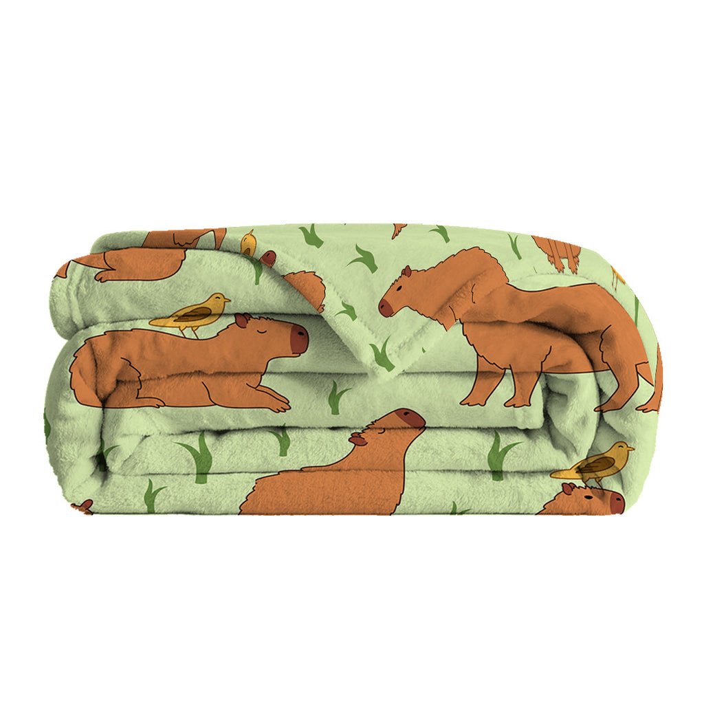1 Pce Of Flannel Bird And Capybara Combined Pattern Soft And Fluffy Multifunctional Outdoor Beach Camping Living Room Sofa Office Nap Printed Blanket