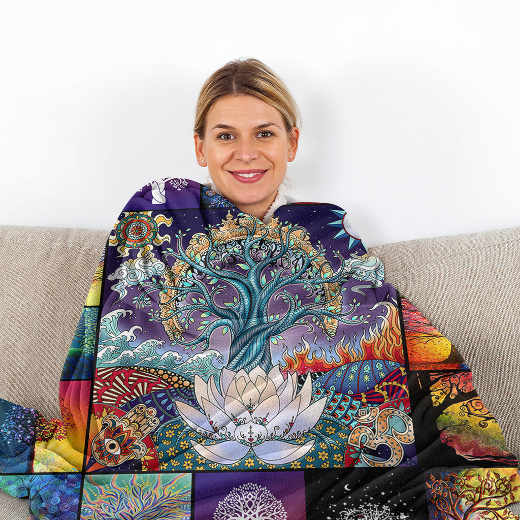 1 Pce Of Flannel With Various Lotus Tree Patterns, Soft And Fluffy, Multifunctional Outdoor Beach Camping, Living Room Sofa, Office Nap, Printed Blanket