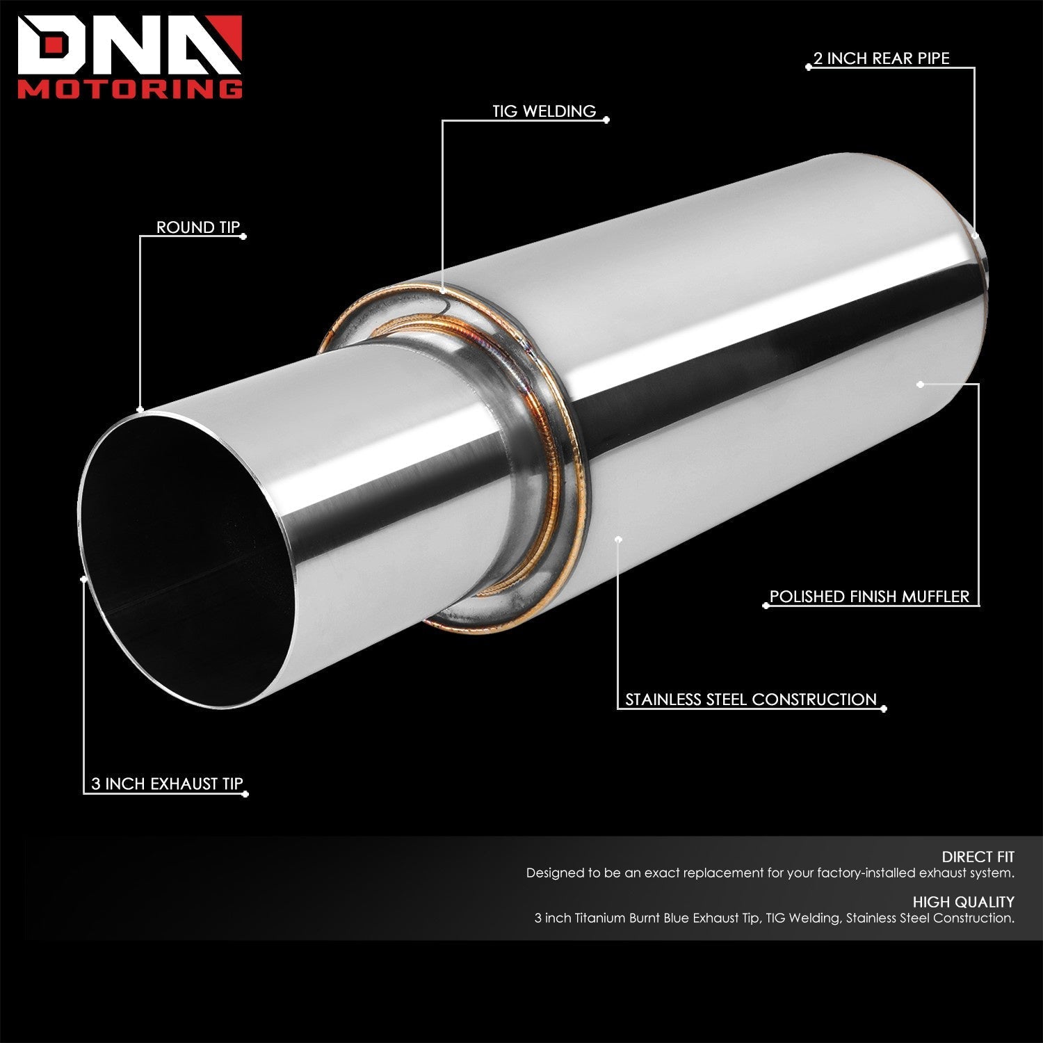 DNA MOTORING Stainless Steel Straight-Through Exhaust Muffler