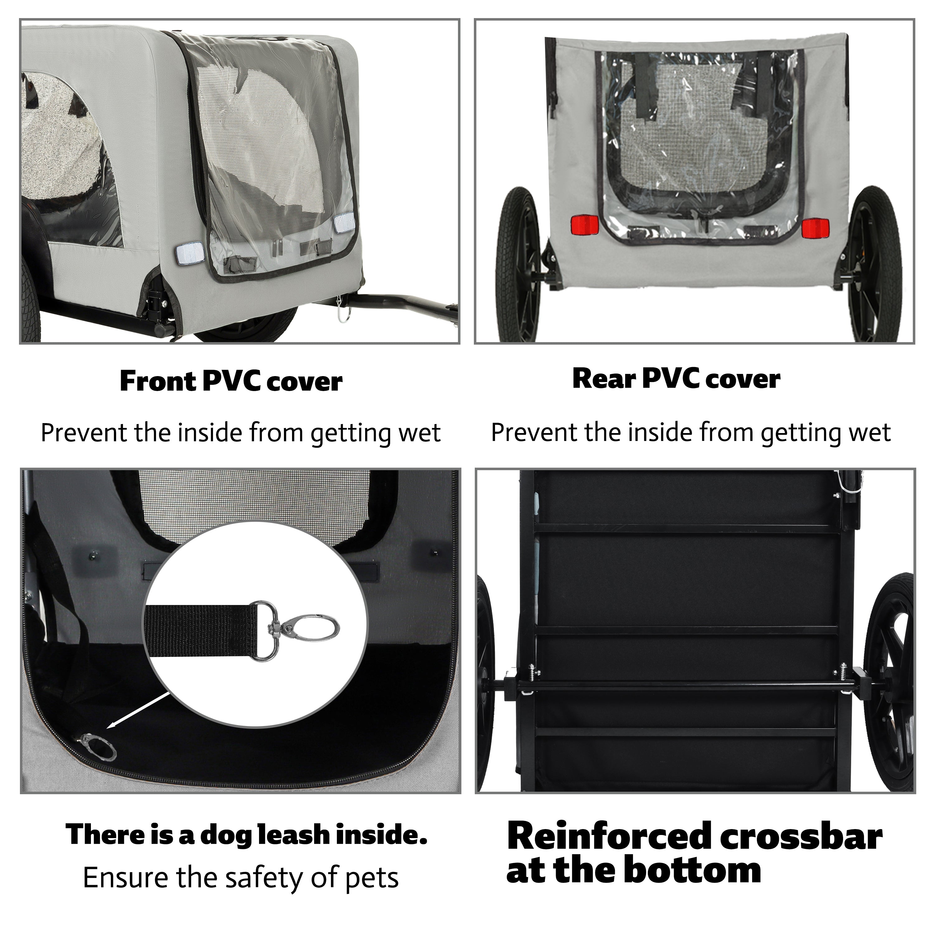 Outdoor Heavy Duty Collapsible Pet Bike Trailer with 16-Inch All-Terrain Wheels