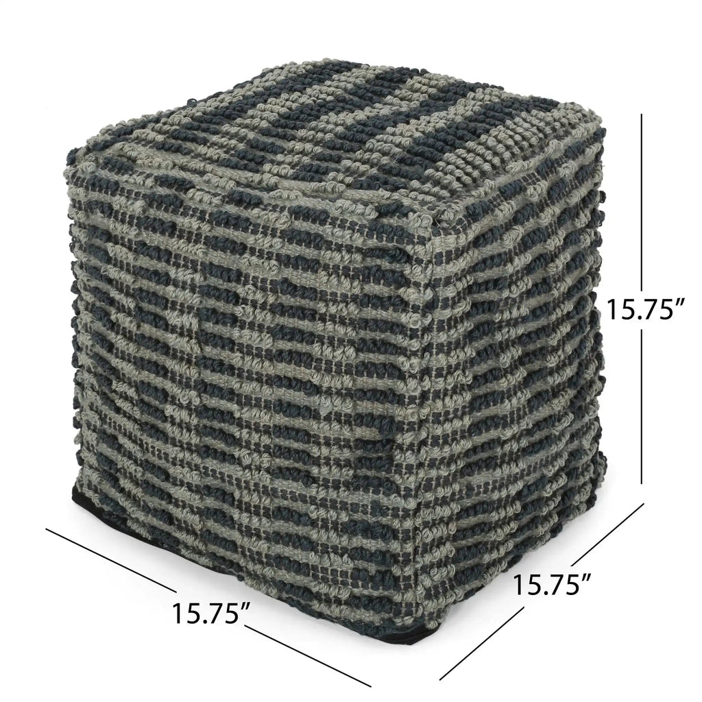 Walle Fabric Square Pouf Ottoman and Floor Cushion Teal Blue