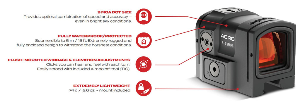 Aimpoint ACRO S-2 | 9 MOA Dot for Fast Target Acquisition | Shotgun Rib Mount Included