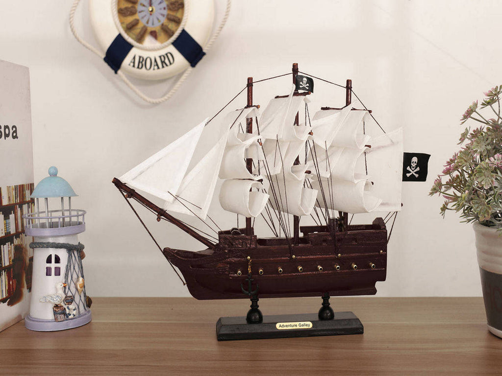 Wooden Captain Kidds Adventure Galley White Sails Model Pirate Ship 12""