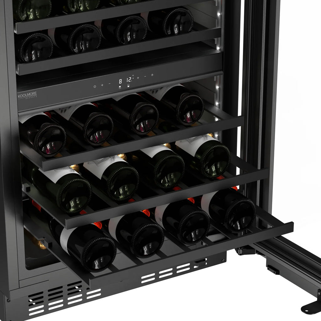 KoolMore Reserve 24 in. Under-Counter Panel Ready Dual Zone Built-in Wine Cooler and 45 Bottle Capacity in Black