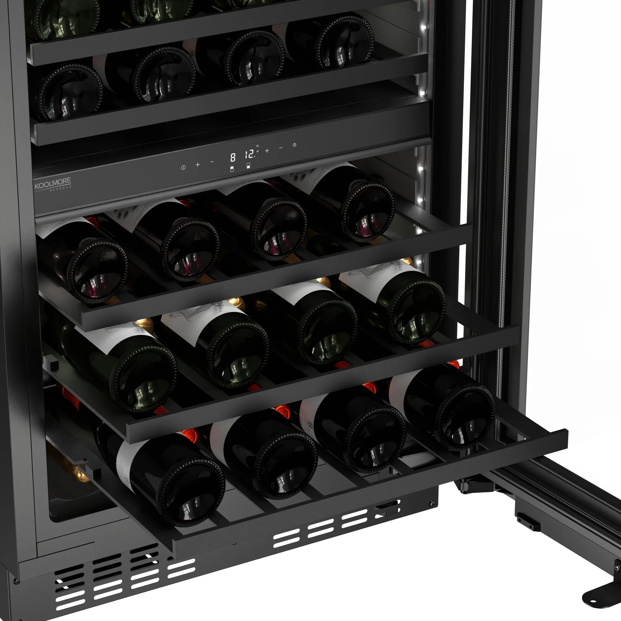 KoolMore Reserve 24 in. Under-Counter Panel Ready Dual Zone Built-in Wine Cooler and 45 Bottle Capacity in Black