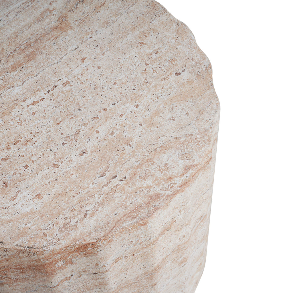 Elegant Indoor/Outdoor Lightweight Concrete Cylinder Side Table with Travertine Finish