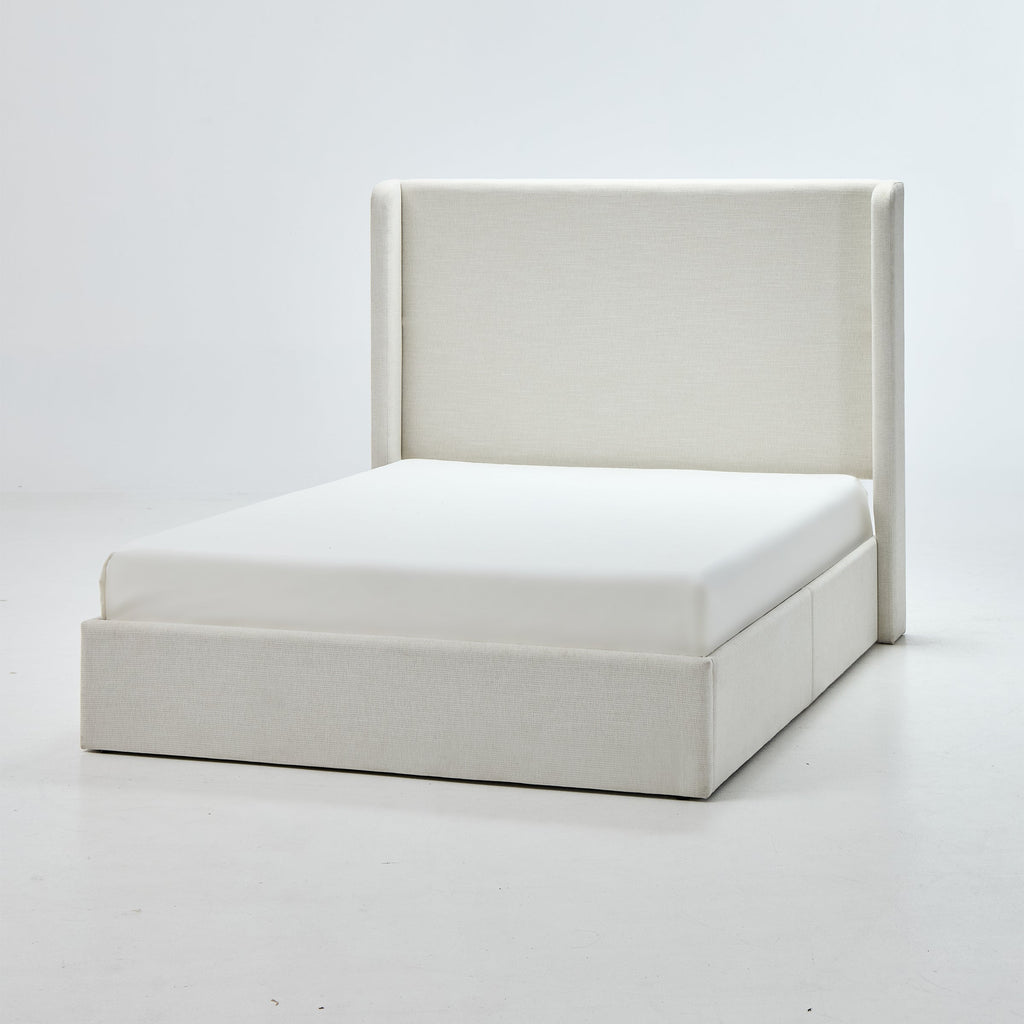 Caron Upholstered Wingback Bed with 52.3' High Headboard in Ivory Canvas Chenille