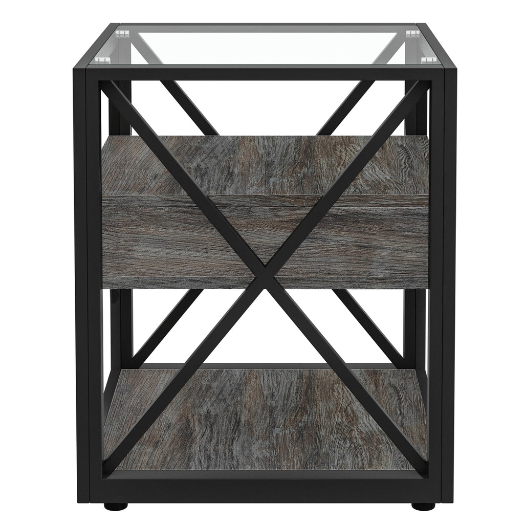 Set of 2 Modern End Tables with Drawer - Nightstand