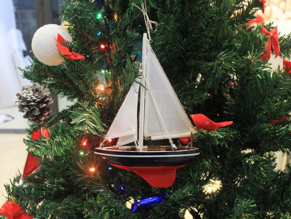 American Sailboat Christmas Tree Ornament 9""