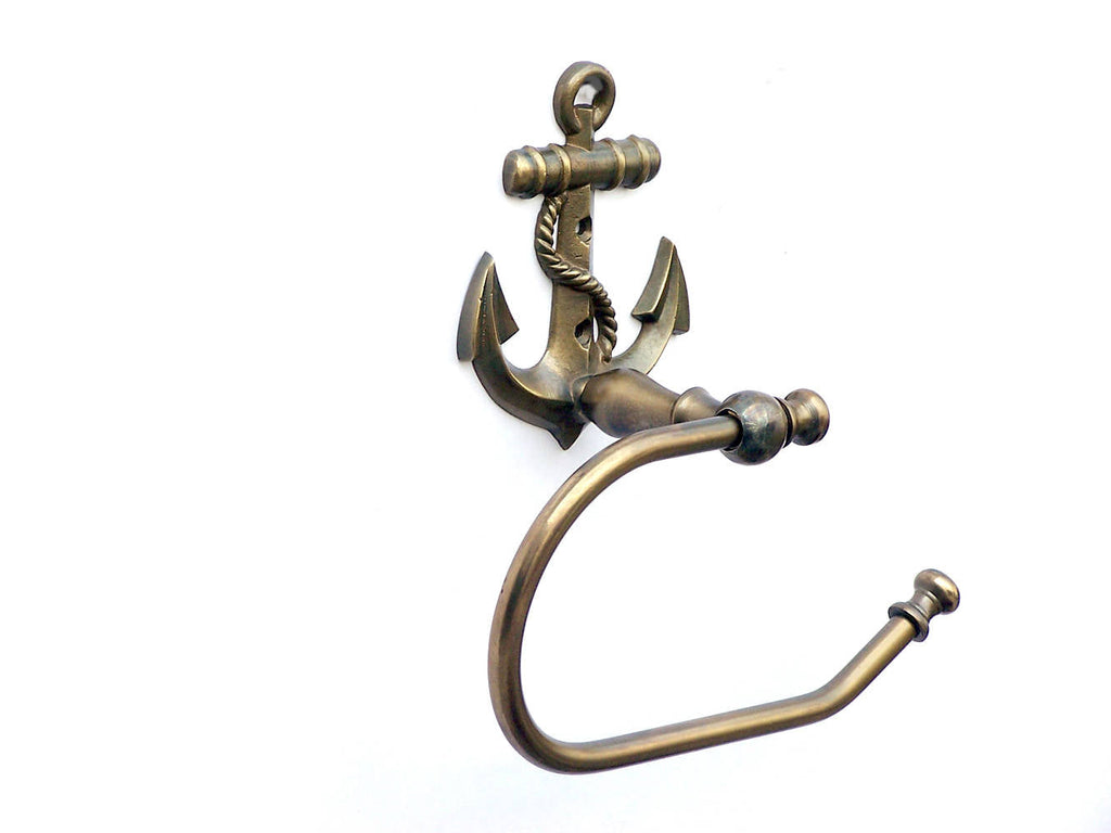 Antique Brass Anchor Hand Towel Holder 10""