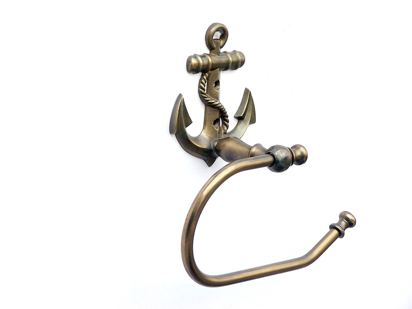 Antique Brass Anchor Hand Towel Holder 10""