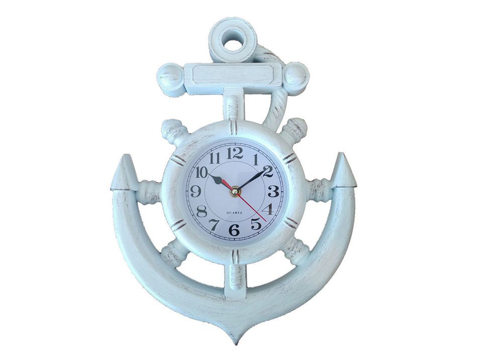 Whitewashed Ship Wheel and Anchor Wall Clock 15""