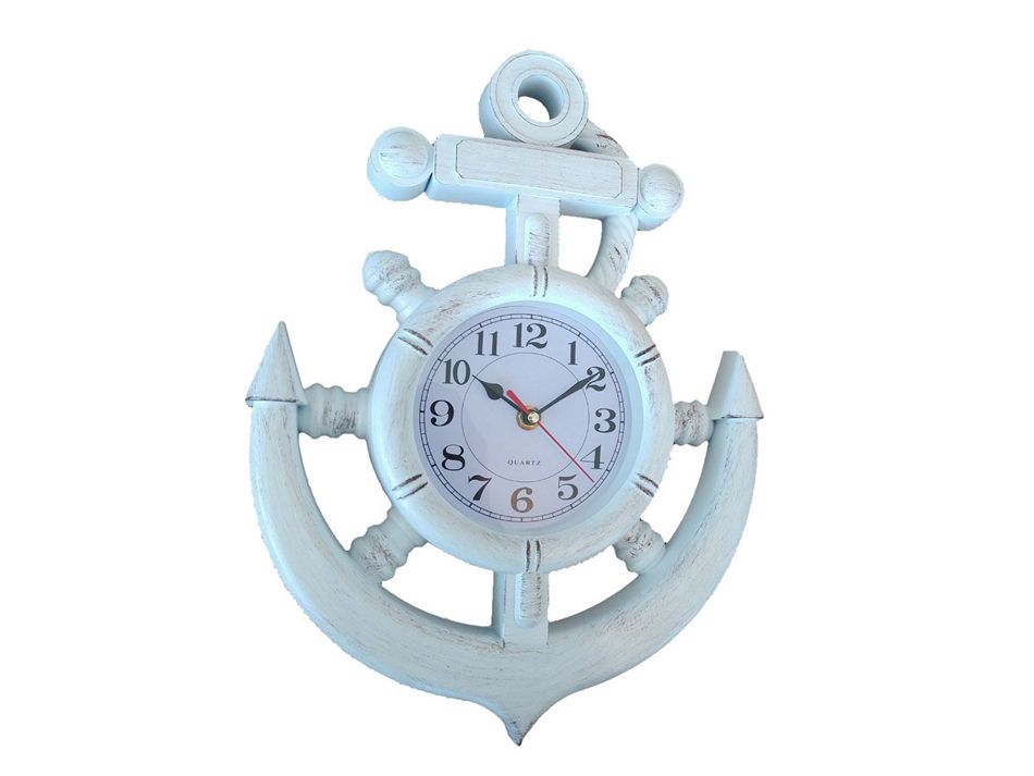 Whitewashed Ship Wheel and Anchor Wall Clock 15""