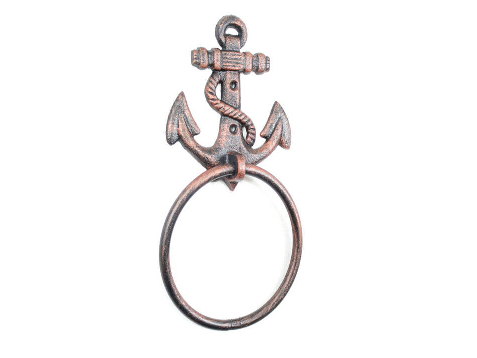 Rustic Copper Cast Iron Anchor Towel Holder 8.5""