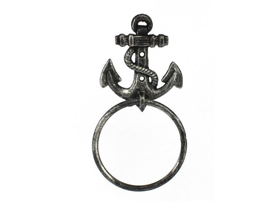 Antique Silver Cast Iron Anchor Towel Holder 8.5""