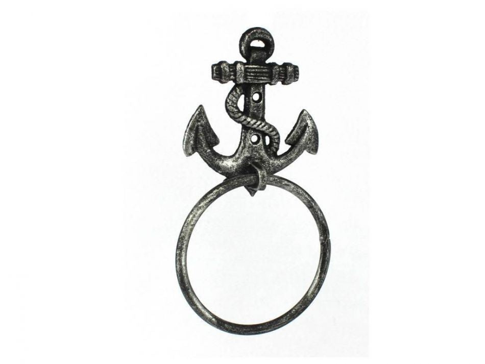 Antique Silver Cast Iron Anchor Towel Holder 8.5""