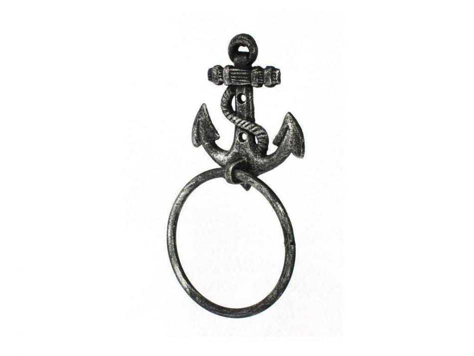 Antique Silver Cast Iron Anchor Towel Holder 8.5""
