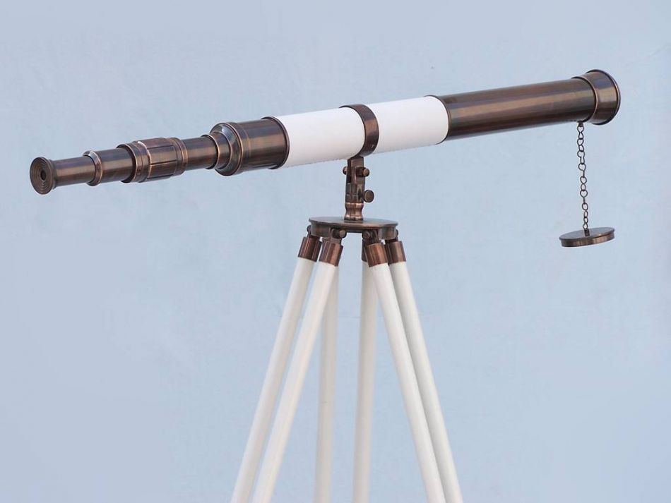 Admirals Floor Standing Antique Copper with White Leather Telescope 60""