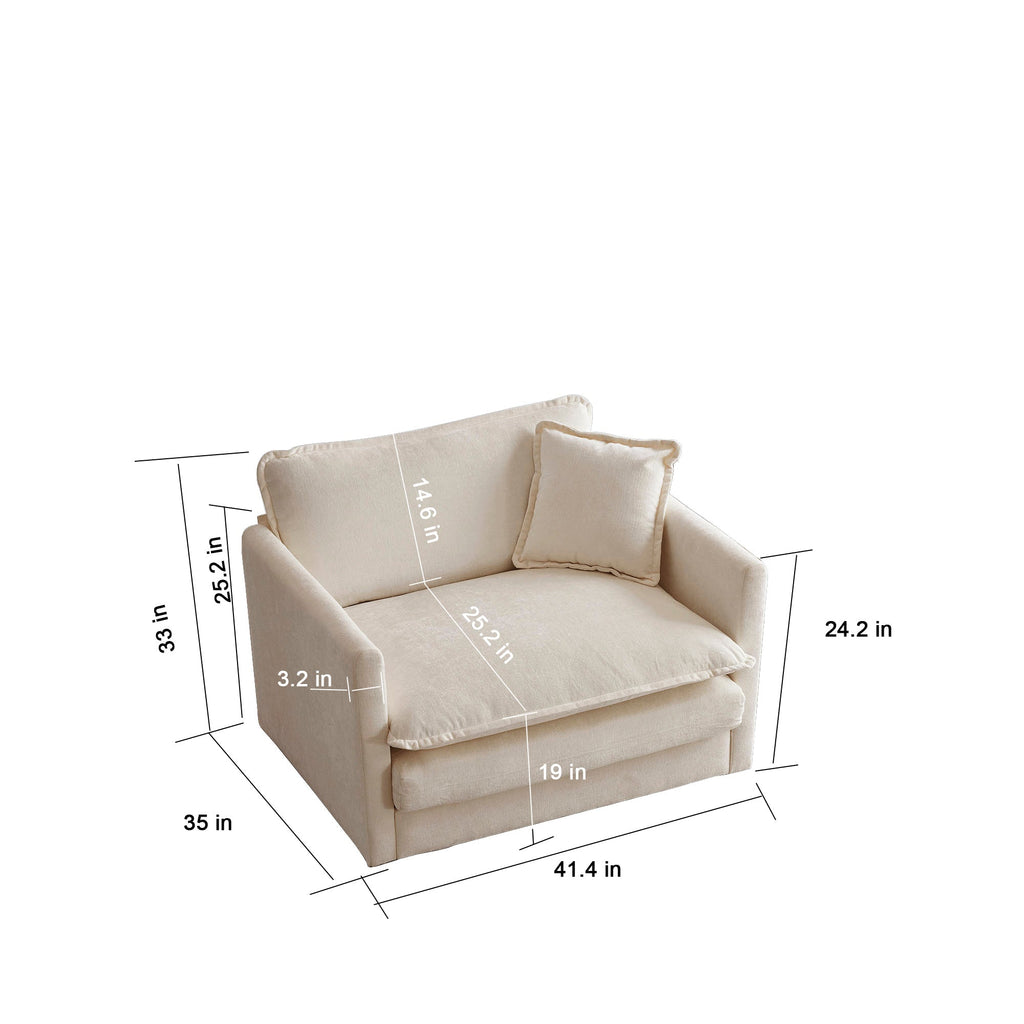 2-Piece Upholstered Living Room Sectional Sofa Set in Beige Chenille