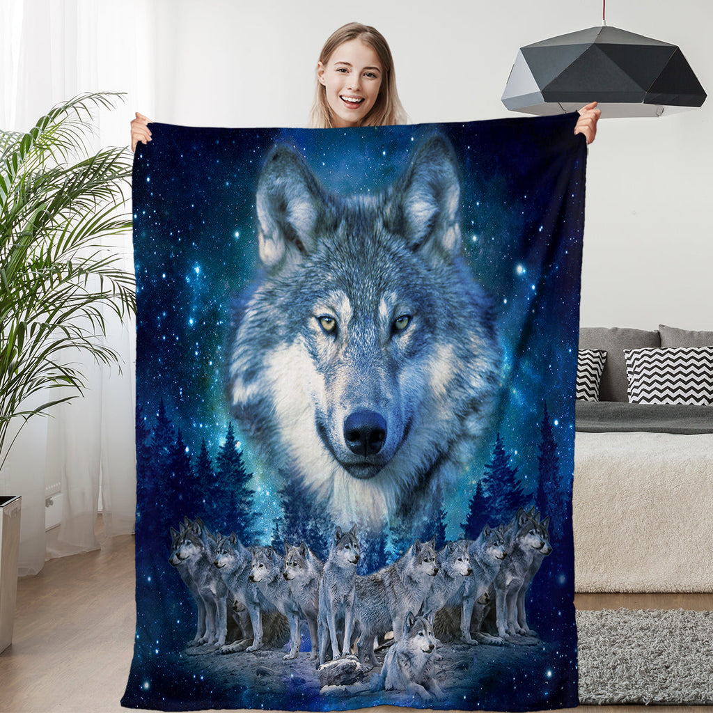 1pc Starry Wolf Pack Soft Printed Flannel Sofa Blanket Comfortable And Warm Home Use Suitable For Bed Sofa Camping And Multi Scene Seasonal Use