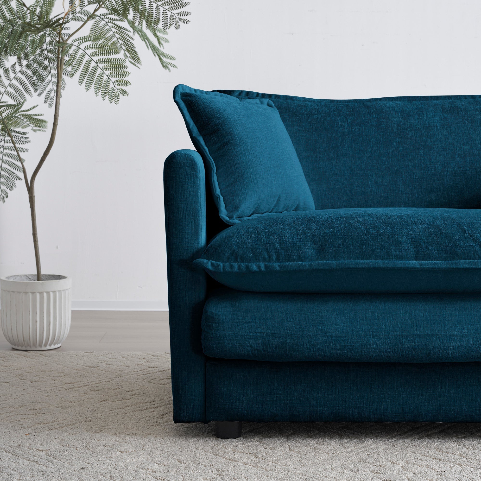 Comfy Deep Single Seat Sofa Upholstered Reading Armchair in Blue Chenille Fabric