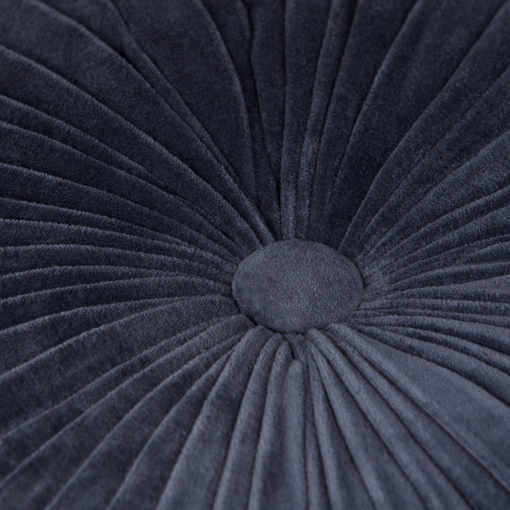 Renee Round Pouf Navy Velvet Cotton Accent Stool