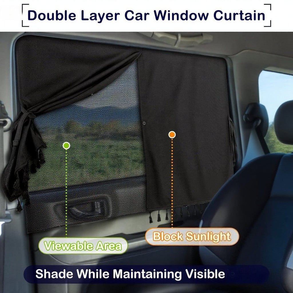 [Magnetic Car Window Shades] 2-Layer Magnetic Car Window Shades - Mesh & Blackout Fabric, Tassel Design for Side/Back Windows - Block UV Rays Privacy Curtain