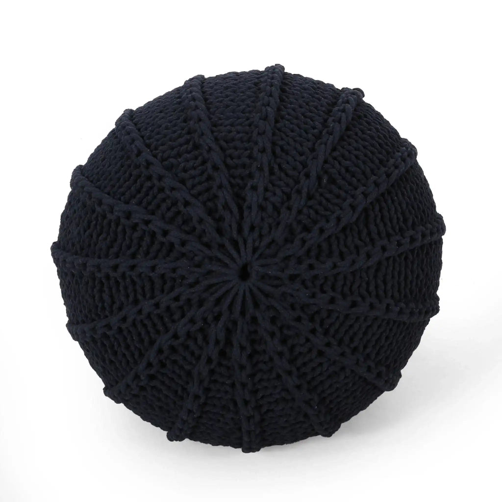Bordeaux Knitted Cotton Round Pouf Ottoman and Floor Cushion