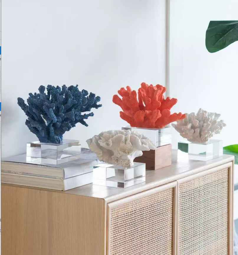 Artificial Coral Ornament With A Crystal Base Resin Desktop Decoration