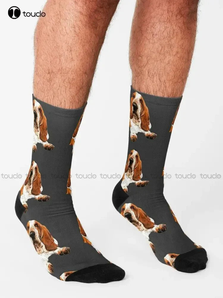 Basset Hound Personalized Pink Softball Crew Socks