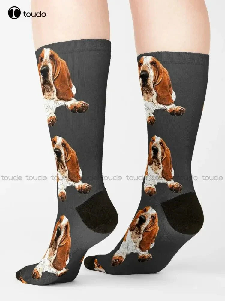 Basset Hound Personalized Pink Softball Crew Socks