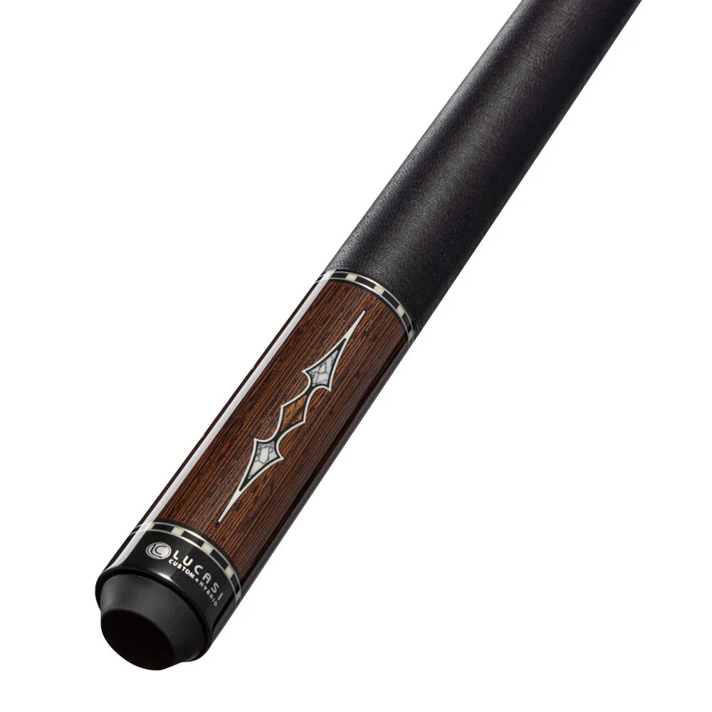 Lucasi Custom Black Palm & Bocote/White Recon Cue with Black Linen Wrap