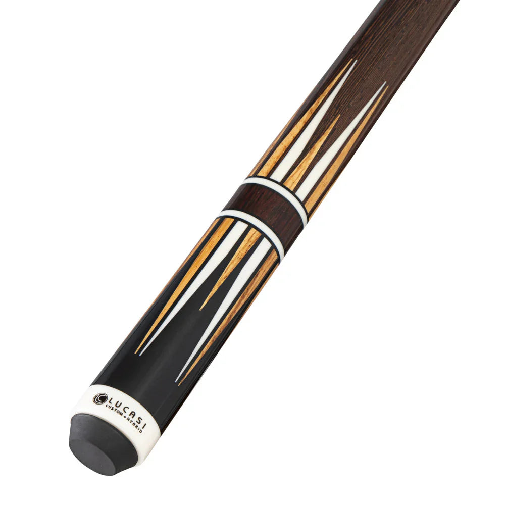 Lucasi LUX72 Midnight Black Pool Cue with Alternating Zebrawood and Imitation Bone Inlay Points