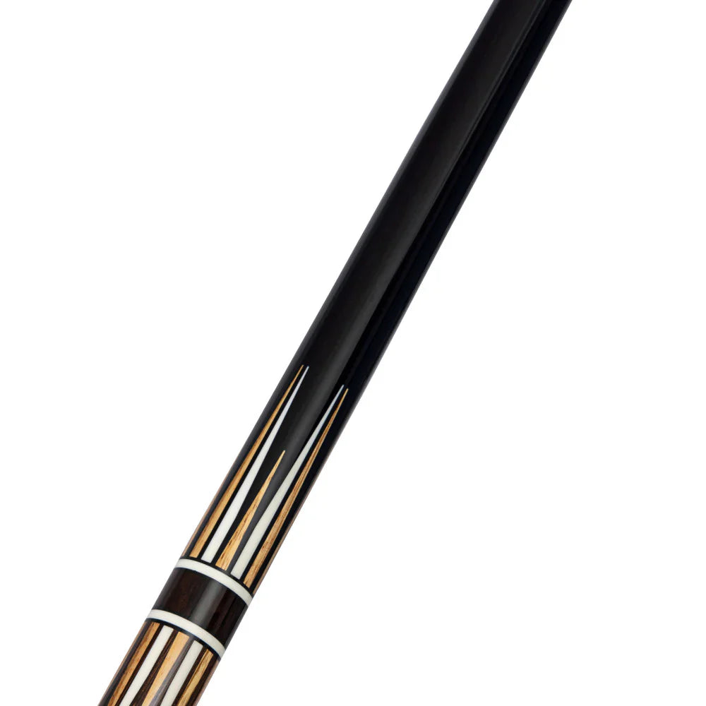 Lucasi LUX72 Midnight Black Pool Cue with Alternating Zebrawood and Imitation Bone Inlay Points