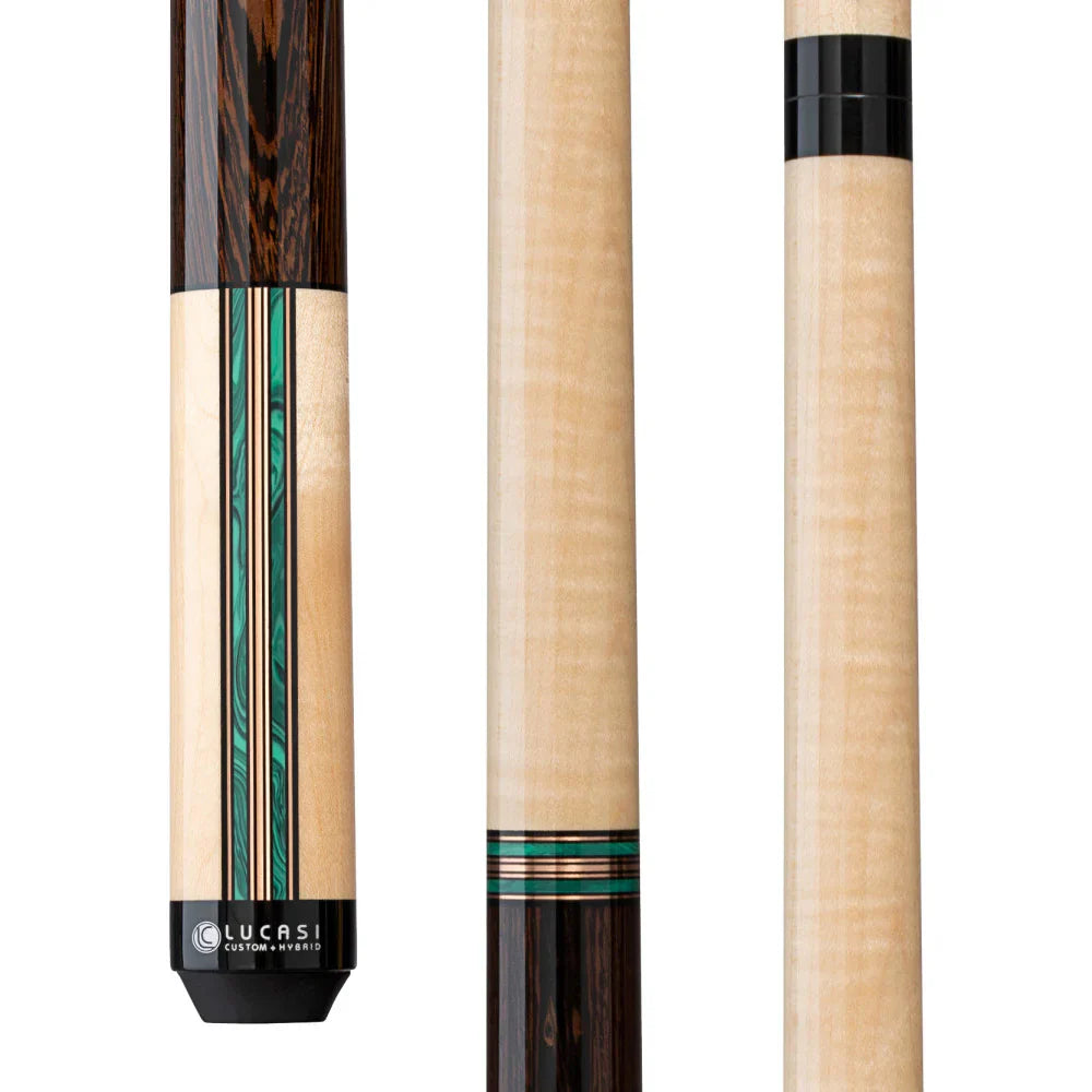 Lucasi LUX73 Natural Curly Maple Pool Cue with Black Palm Handle