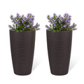 Set of 2 Faux Rattan Tall Planters with Automatic Watering