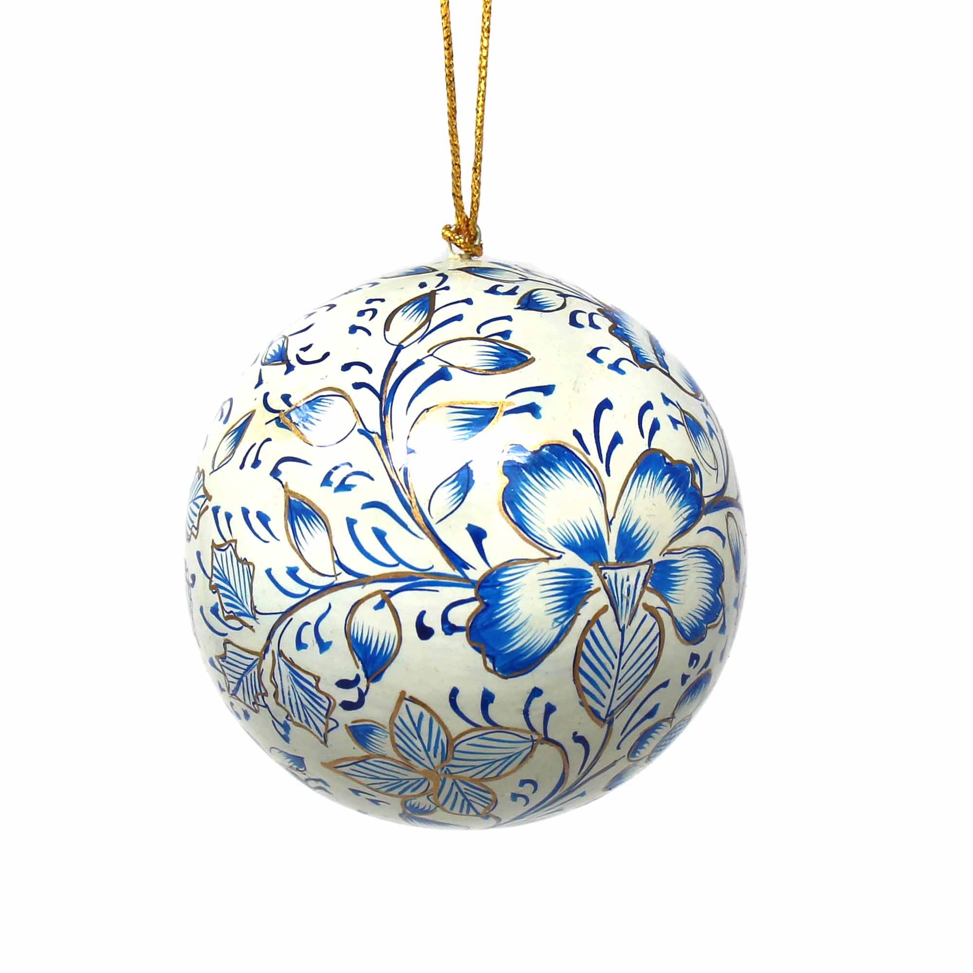 Handpainted Ornaments, Blue Floral - Pack of 3