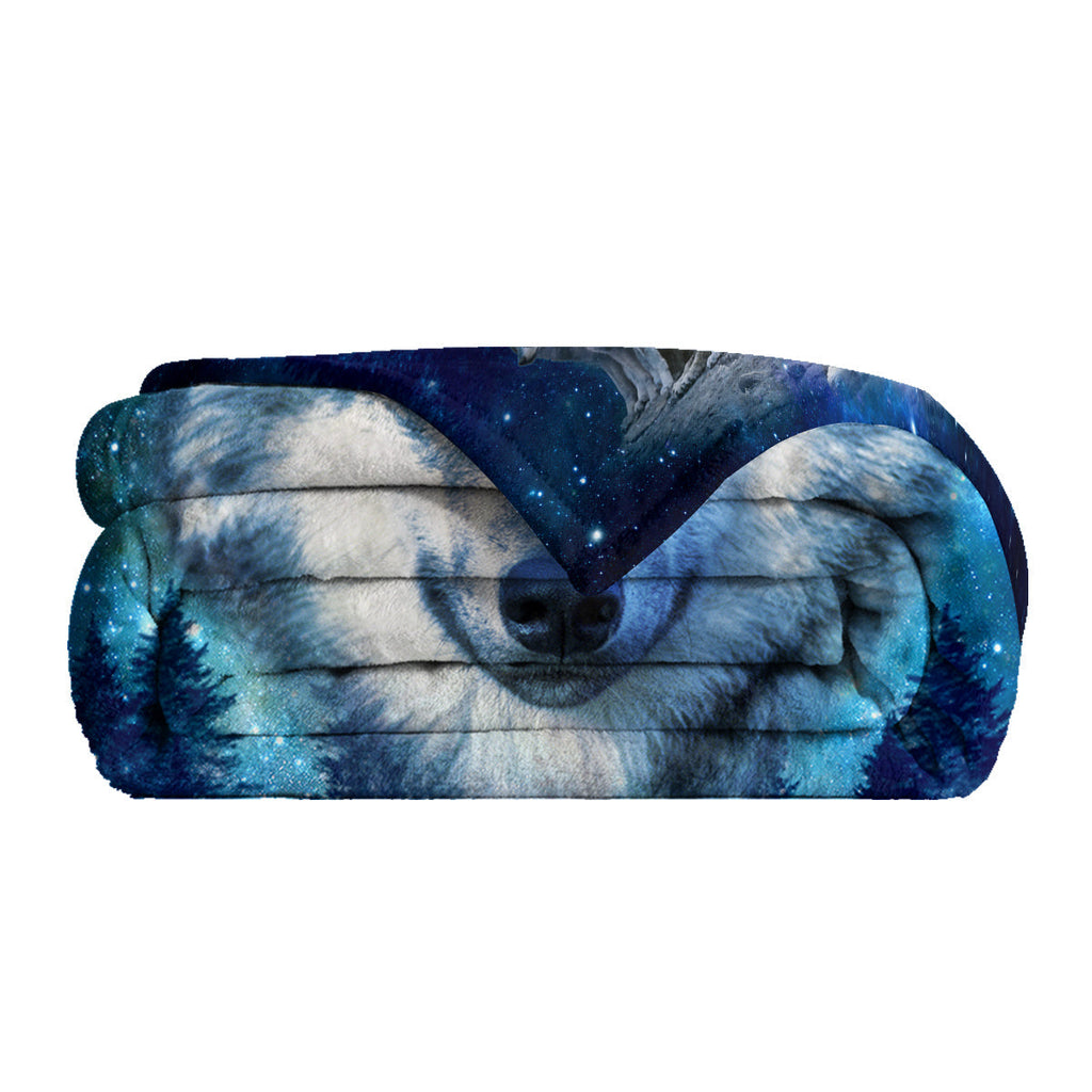 1pc Starry Wolf Pack Soft Printed Flannel Sofa Blanket Comfortable And Warm Home Use Suitable For Bed Sofa Camping And Multi Scene Seasonal Use
