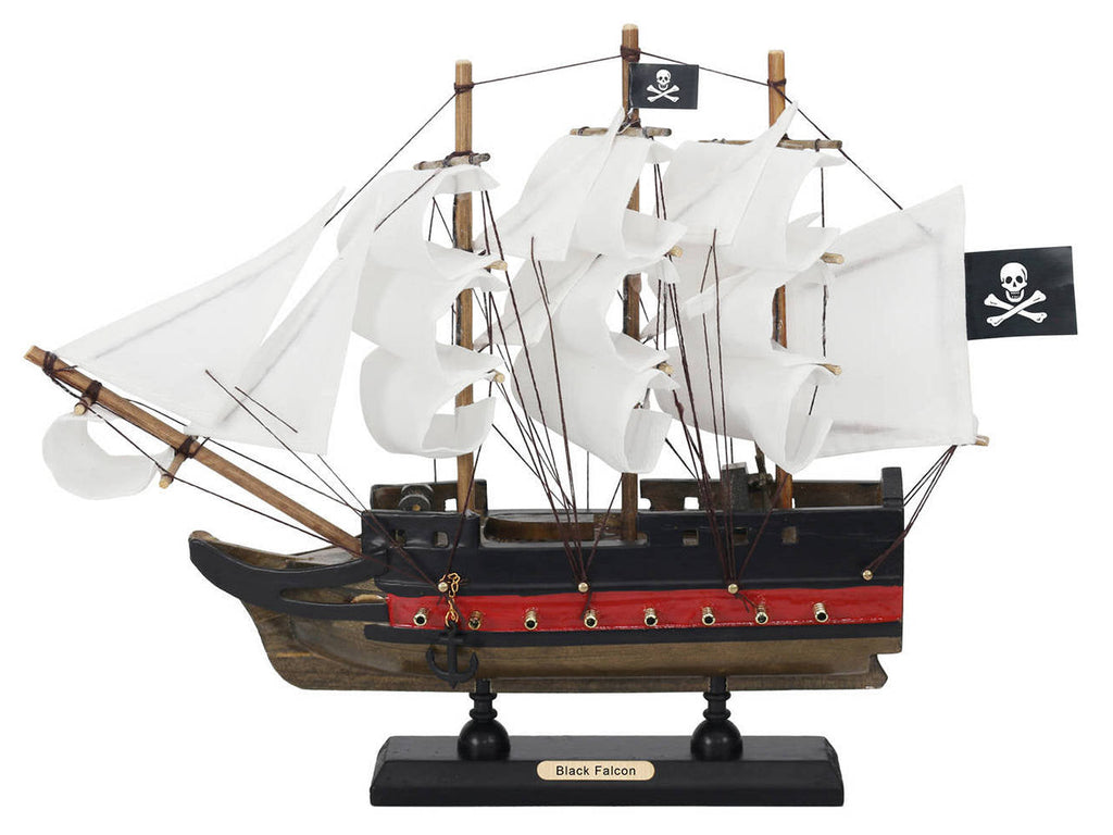 Wooden Captain Kidds Black Falcon White Sails Limited Model Pirate Ship 12""