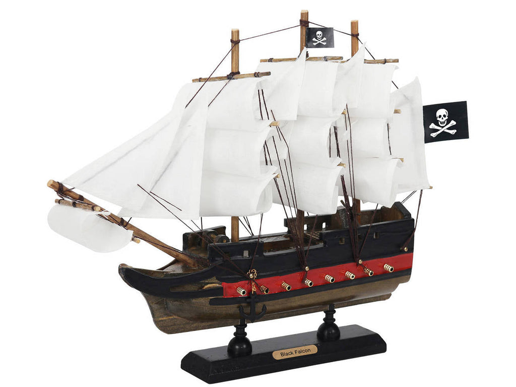 Wooden Captain Kidds Black Falcon White Sails Limited Model Pirate Ship 12""
