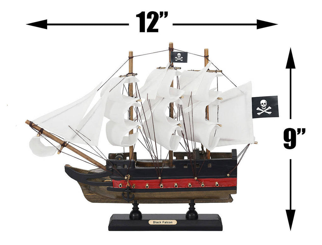 Wooden Captain Kidds Black Falcon White Sails Limited Model Pirate Ship 12""