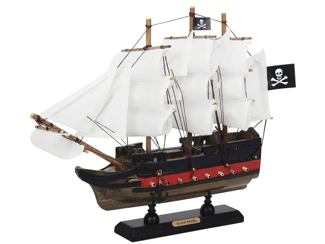 Wooden Black Pearl with White Sails Limited Model Pirate Ship 12""