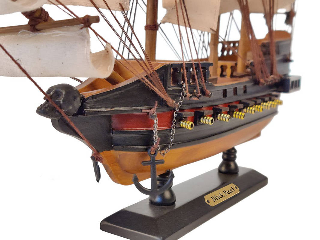 Wooden Black Pearl White Sails Limited Model Pirate Ship 15""