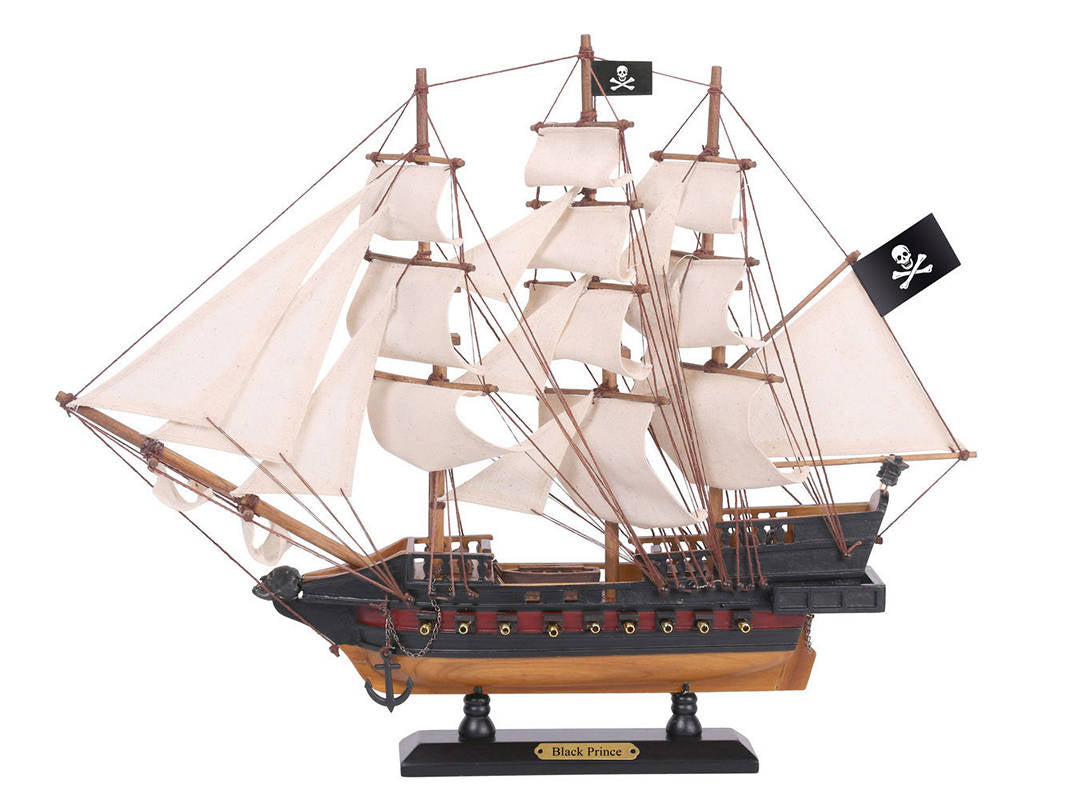 Wooden Ben Franklin's Black Prince White Sails Limited Model Pirate Ship 15""