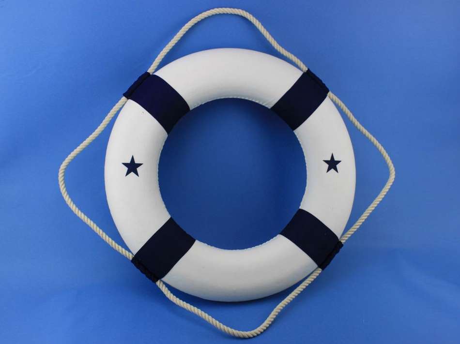 Classic White Decorative Lifering with Blue Bands 20""
